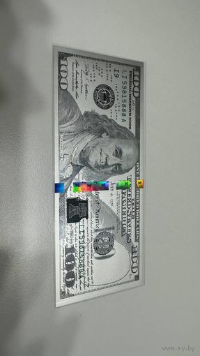 Серебряная Банкнота 100 долларов США, 5 грамм чистого серебра 999.9