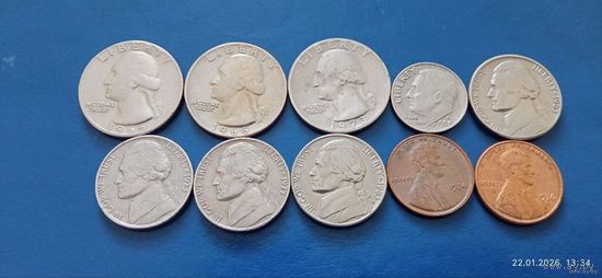 Сборка монет США (Состояние на фото,в лоте 10 монет)