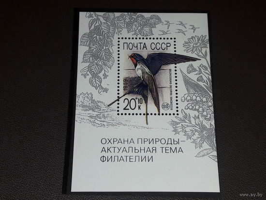 СССР 1989 Охрана природы - актуальная тема филателии. Ласточка. Чистый блок