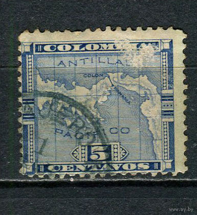 Панама в составе Колумбии - 1892/1896 - Карта 5С - (есть тонкое место) - [Mi.14] - 1 марка. Гашеная.  (Лот 77FQ)-T25P11