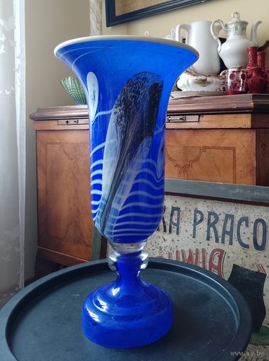 Ваза с-зд Неман Березовка не Столле эксклюзивная (на заказ) огромная сульфидное стекло (2)