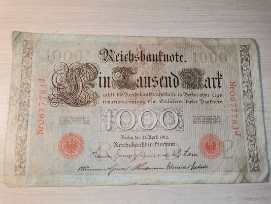 1000 марок 1910 года, Германия, красная печать.