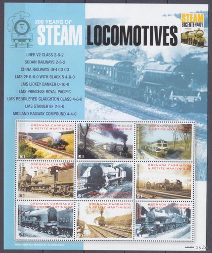 2004 Гренада Гренадины 4080-4088KL Локомотивы  MNH
