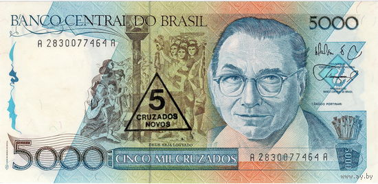 Бразилия, 5 крузадо, 1989 г., UNC