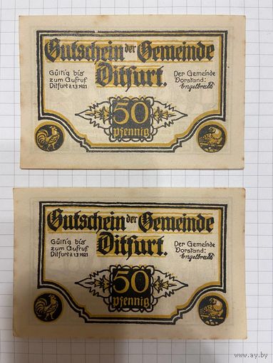 Нотгельд 50-50 пфеннигов Германия Дитфурт-0301
