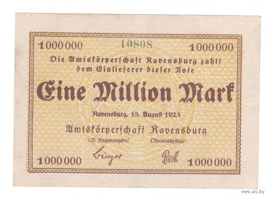 Германия Равенсбург 1 000 000 марок 1923 года. Состояние VF