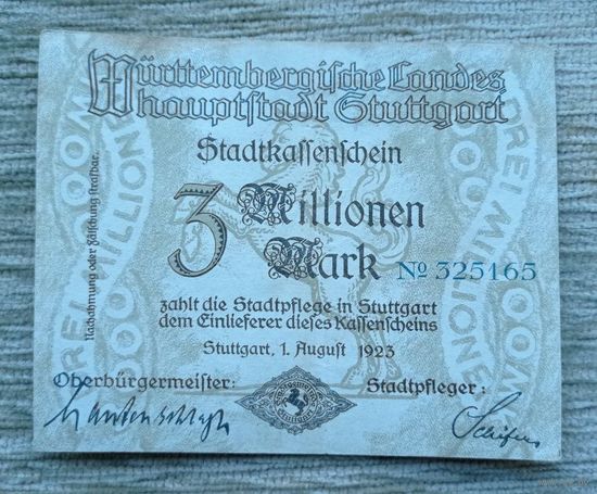 Werty71 Германия Веймар 3000000 марок 1923 год Штутгарт банкнота 3 миллиона гроссгельд 3 000 000