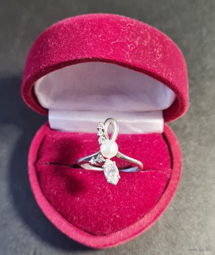 Красивое кольцо с жемчугом серебро 925, лот#11, С РУБЛЯ! МНОГО ЛОТОВ С РУБЛЯ БЕЗ МЦ!