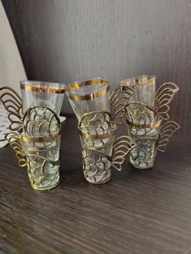 Рюмки с подстаканниками рыбки 6 шт, ссср