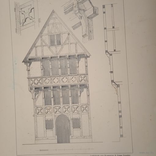 Гравюра. PFARRHAUS IN HERSFELD . Германия 19век. 48 х32см.    РАСПРОДАЖА КОЛЛЕКЦИИ.