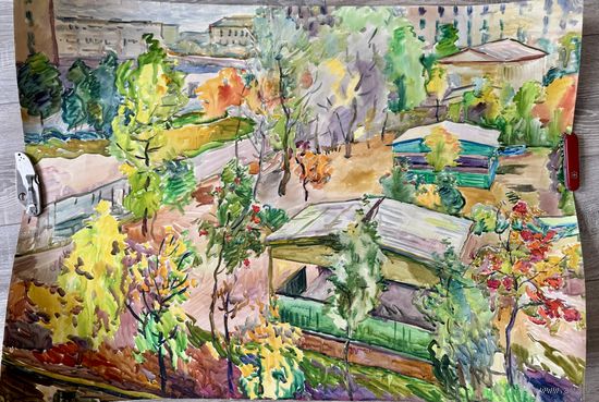 Большая акварель Ю.Лысов ( городской пейзаж) 1972г