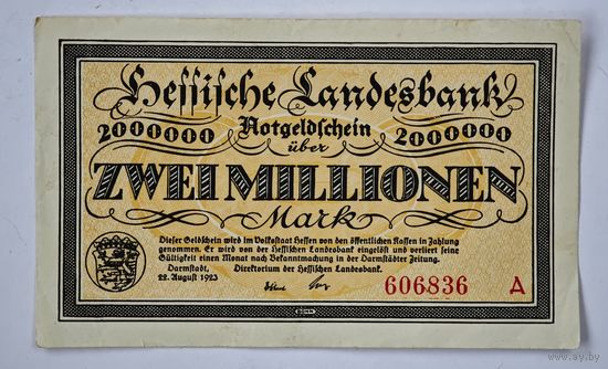 1923 год 2 000 000 марок Германия