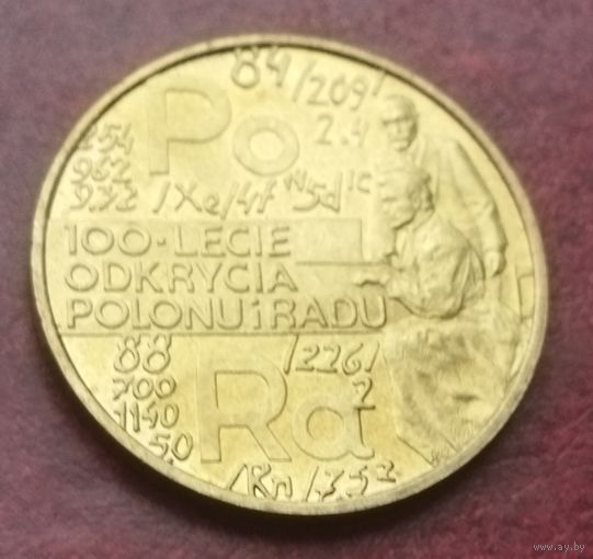 Польша 2 злотых, 1998 100 лет открытию полония и радия
