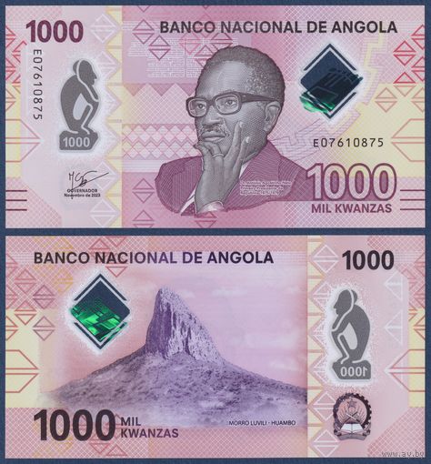 Ангола, 1000 кванза 2023 г., P-W162 (E, полимер, пик Лувили в Уамбо), UNC