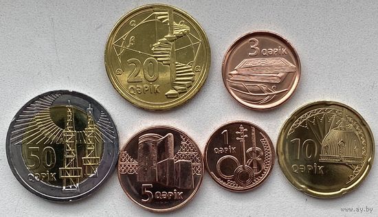 Азербайджан 1, 3, 5, 10, 20, 50 гяпиков 2021 - 2023 гг. Набор 6 шт.