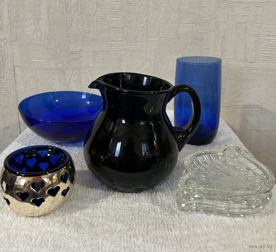 Графин Штоф Кувшин Ваза Подсвечник Розетки Разноцветные стеклянные предметы