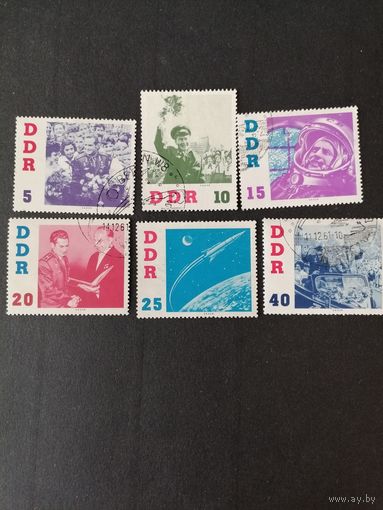 ГДР 1961 Полная серия марок "Визит советского космонавта Германа Титова в ГДР" (гашение 4 марки с клеем, 2 без клея, на всех есть следы наклеек) Mi.863-868 каталог 12.00 евро