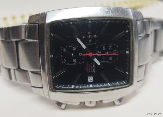 Часы "Casio" крупные 25,3 мм по ушкам,корпус и браслет нерж.Сталь,Хронограф!