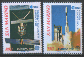 СМ. М. 1493/94. 1991. "Ариан-4". Ракета. Спутник. ЧиСт.