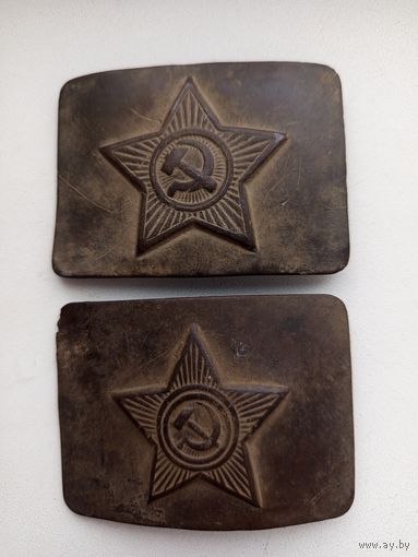 Две ранние, праворукие пряжки СА СССР с клеймами ИШД, военторг Лен.ВО.