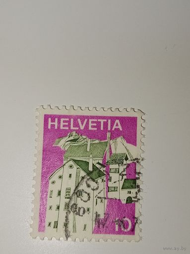 Марка Швейцария 1973 год деревня Шплюген в кантоне Граубюнден.