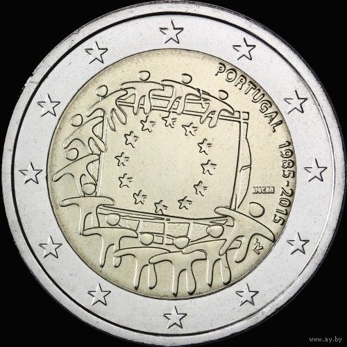 2 евро Португалия 2015   30 лет флагу Европы UNC из ролла