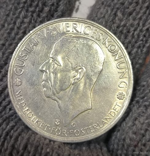 С рубля без мц! 5 крон 1935 Швеция крупное серебро! Яркая! Нечастая!