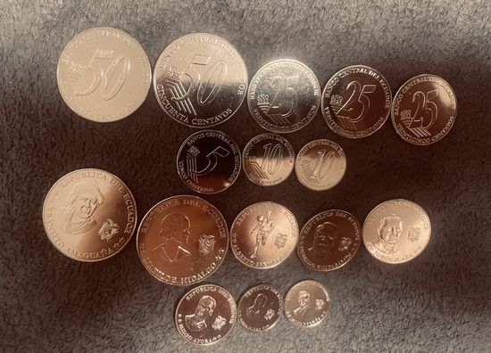 Эквадор НАБОР 8 монет 5,10,25,50 сентаво 2023-2024 Выдающиеся личности футбол UNC