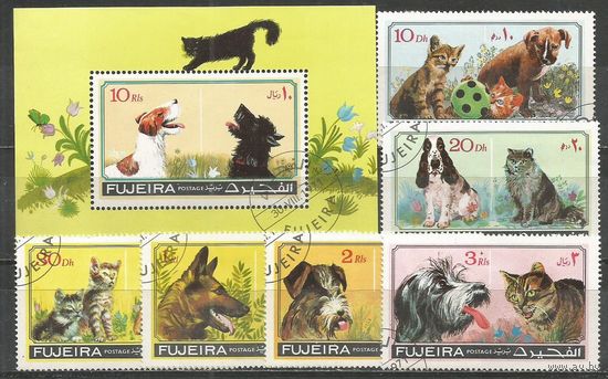 Фуджейра. Кошки и собаки. 1971г. St#755-60+Бл761.
