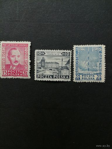 Польша 1949 Полная серия марок "5-ая годовщина Июльского манифеста" (чистые**) Mi.530-532 каталог 10.00 евро