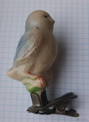 Елочная игрушка  воробей, раскрашенная. Винтаж СССР.