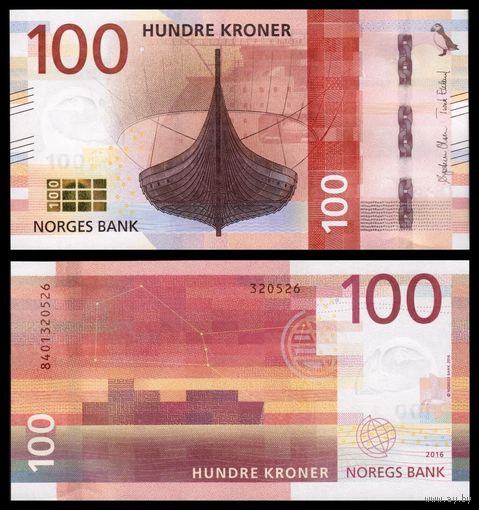 Норвегия 100 крон образца 2016 года UNC p54