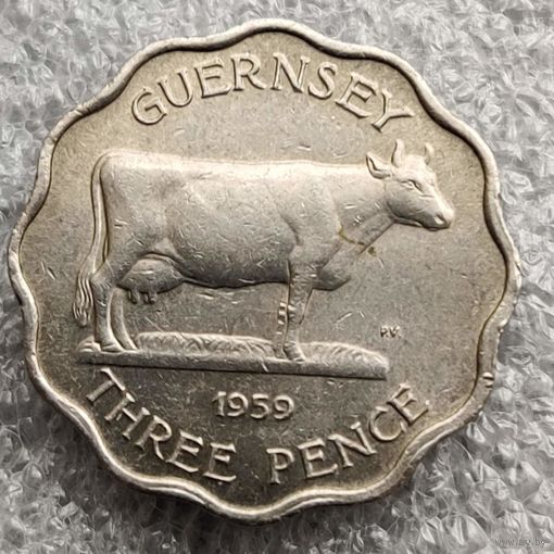 Гернси 3 пенса  1959 г.  (толстая монета)