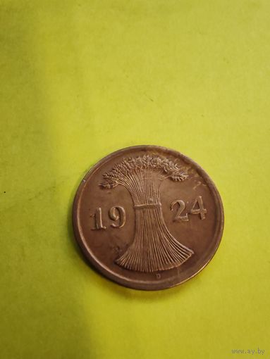 2 рентенпфеннига 1924 г. (D), отличная монетка,  СМОТРИТЕ ДР. МОИ ЛОТЫ.. Большая распродажа!