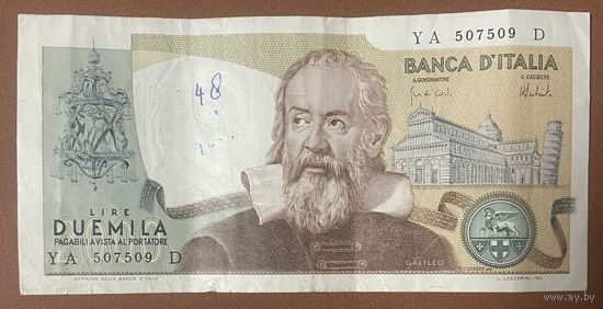 Банкнота 2000 лир 1973-1983 год Италия