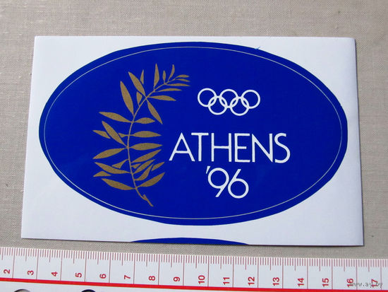 Наклейка Стикер Athens-96 афины-96 Новая Греция 1980-е Редкая Летняя Олимпиада в 1996 году проходила в Атланте (США).