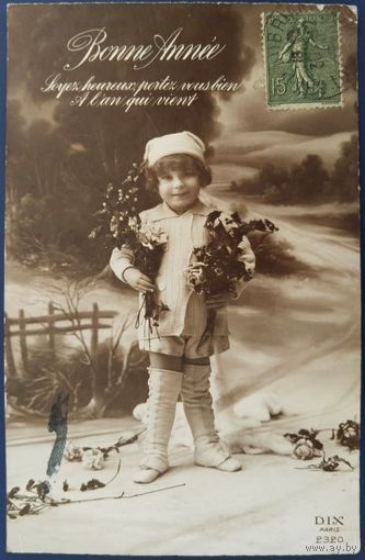 Детская фотооткрытка. С Новым годом! Франция. Начало 20-го века.