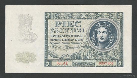 Польша 5 злотых 1941 года. Тип Р-101. Состояние XF