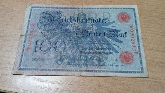 100 марок 1908 года Германии 0902823 красный номер и печать