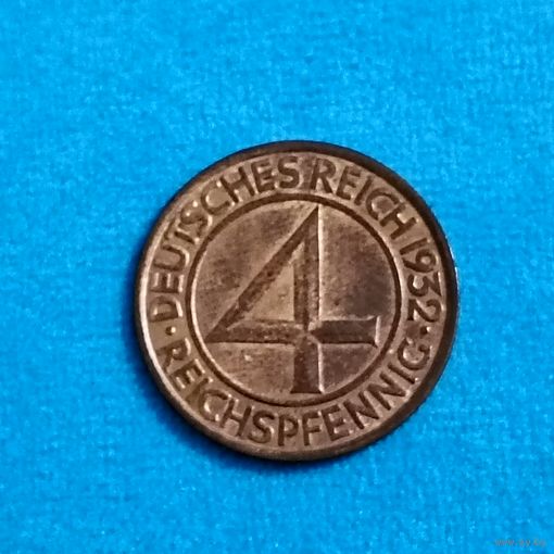 4 рейхспфеннинга(1932г.) Веймарская республика. М.Д.(G)