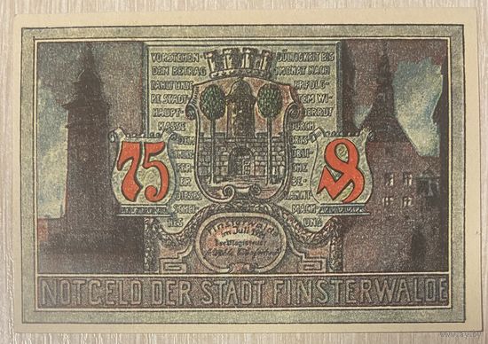 Нотгельды 75 пфеннигов 1921 год. Финстервальд. Веймарская республика
