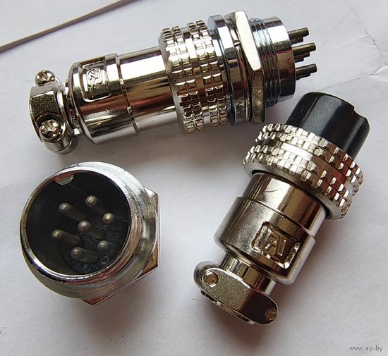 Разъем 7 пин. Цилиндрический (комплект вилка+розетка+кожух) авиационный круглый разъем