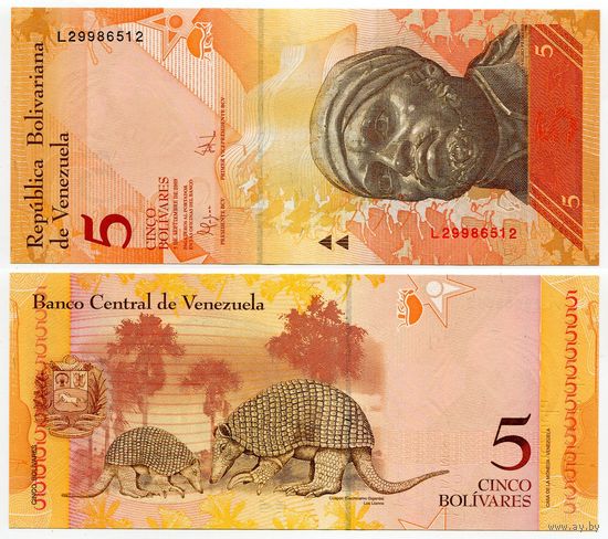 Венесуэла. 5 боливаров (образца 2009 года, P89r, UNC)