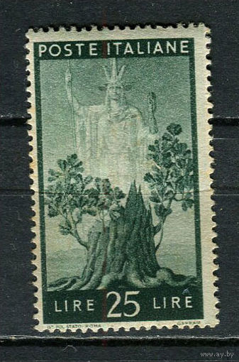 Королевство Италия - 1945/1948 - Цветущее дерево и Италия  25L - (пятна на клее) - [Mi.701] - 1 марка. MNH, MLH.  (Лот 27HM)-T2P8