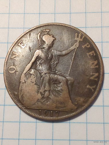 1 пенни Великобритания 1917 год.