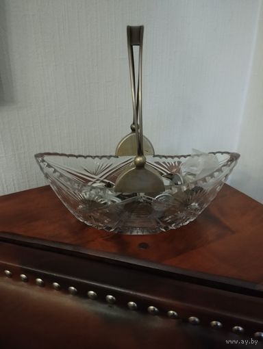 Конфетница. Хрусталь с серебряной ручкой, СССР,  875 проба