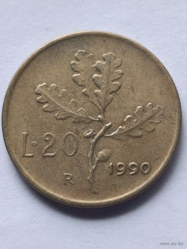 Италия. 20 лир 1990 года. (4).