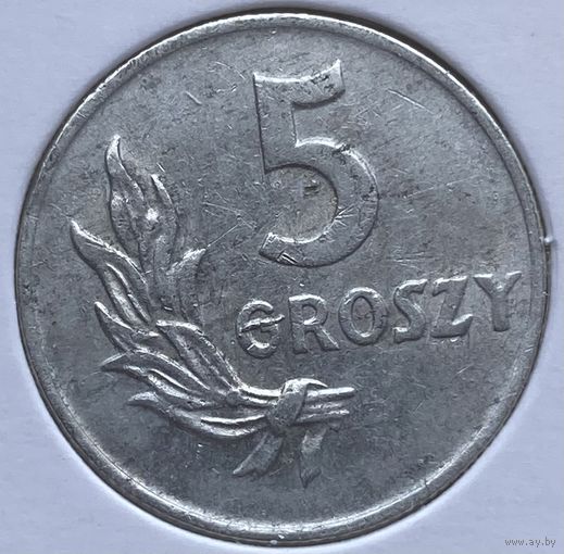 Польша 5 грошей 1949 г. Алюминий. В холдере