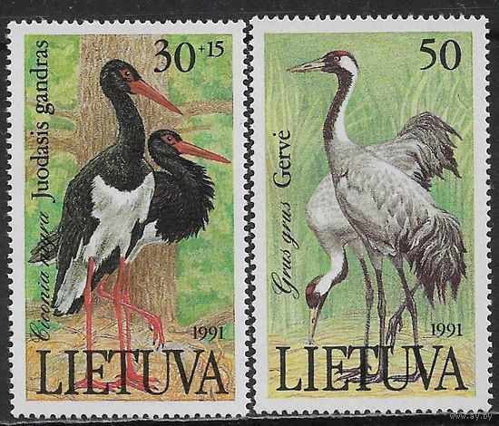 1991  Литва 489-490(Mi) фауна Красная Книга Литвы. Птицы. Аист. Журавль. MNH **