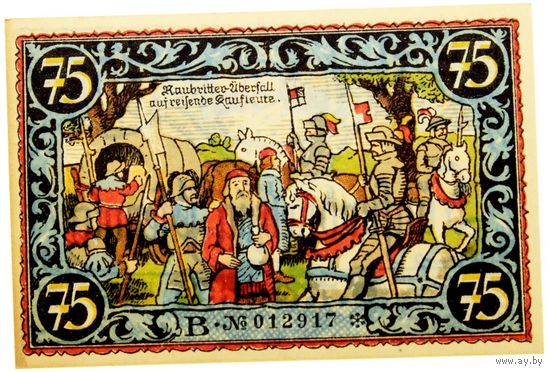 РАСПРОДАЖА!!! - ГЕРМАНИЯ ФРИЗАК (БРАНДЕНБУРГ) 75 пфеннигов 1921 год - "первый сюжет" - UNC!